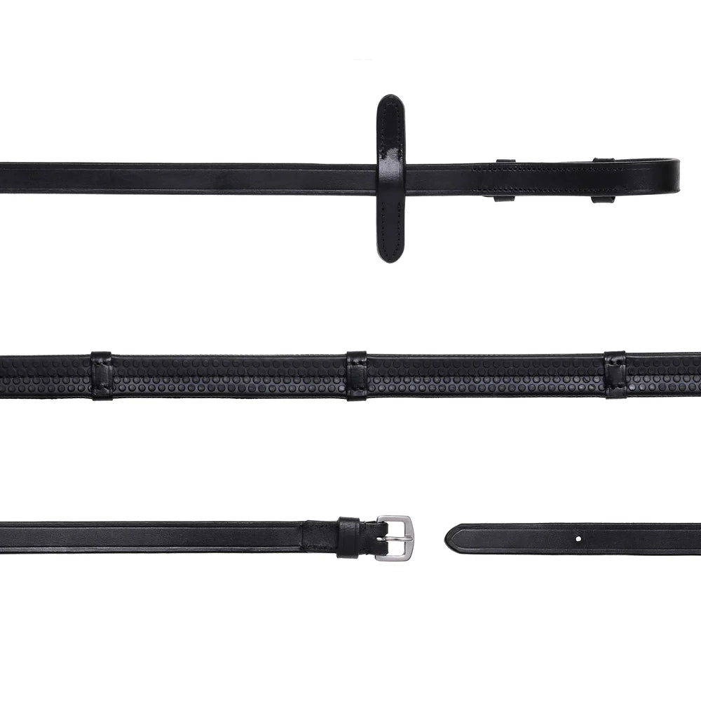 Leather & Rubber Grip Reins (Flat) - Black & Brown