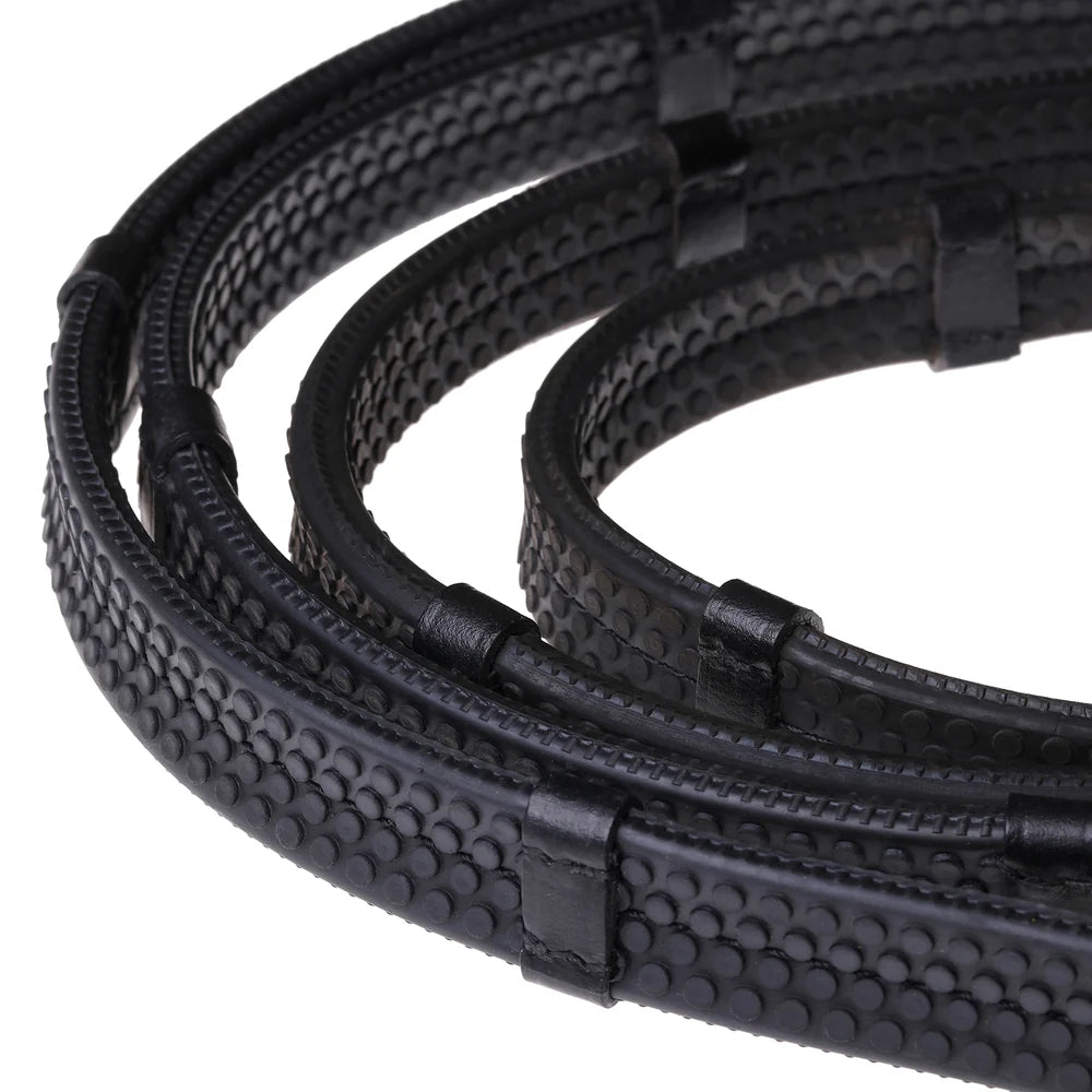 Leather & Rubber Grip Reins (Flat) - Black & Brown
