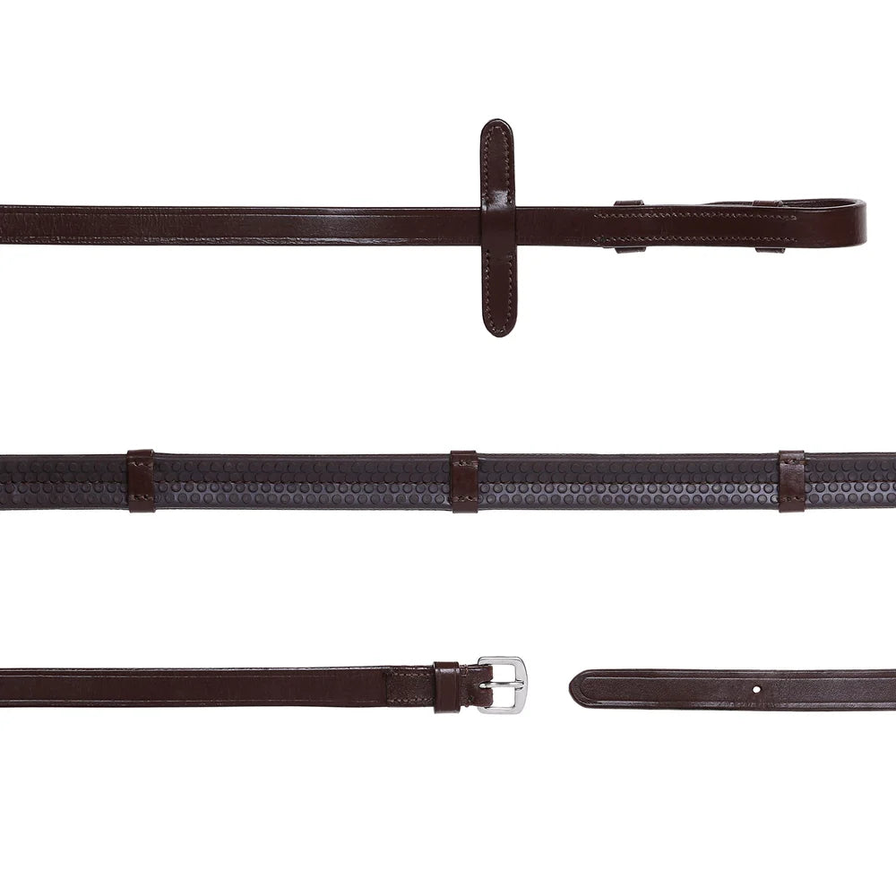 Leather & Rubber Grip Reins (Flat) - Black & Brown