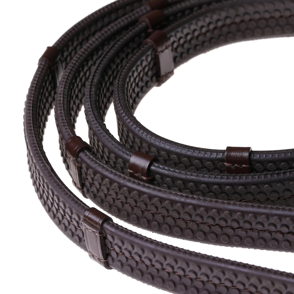 Leather & Rubber Grip Reins (Flat) - Black & Brown